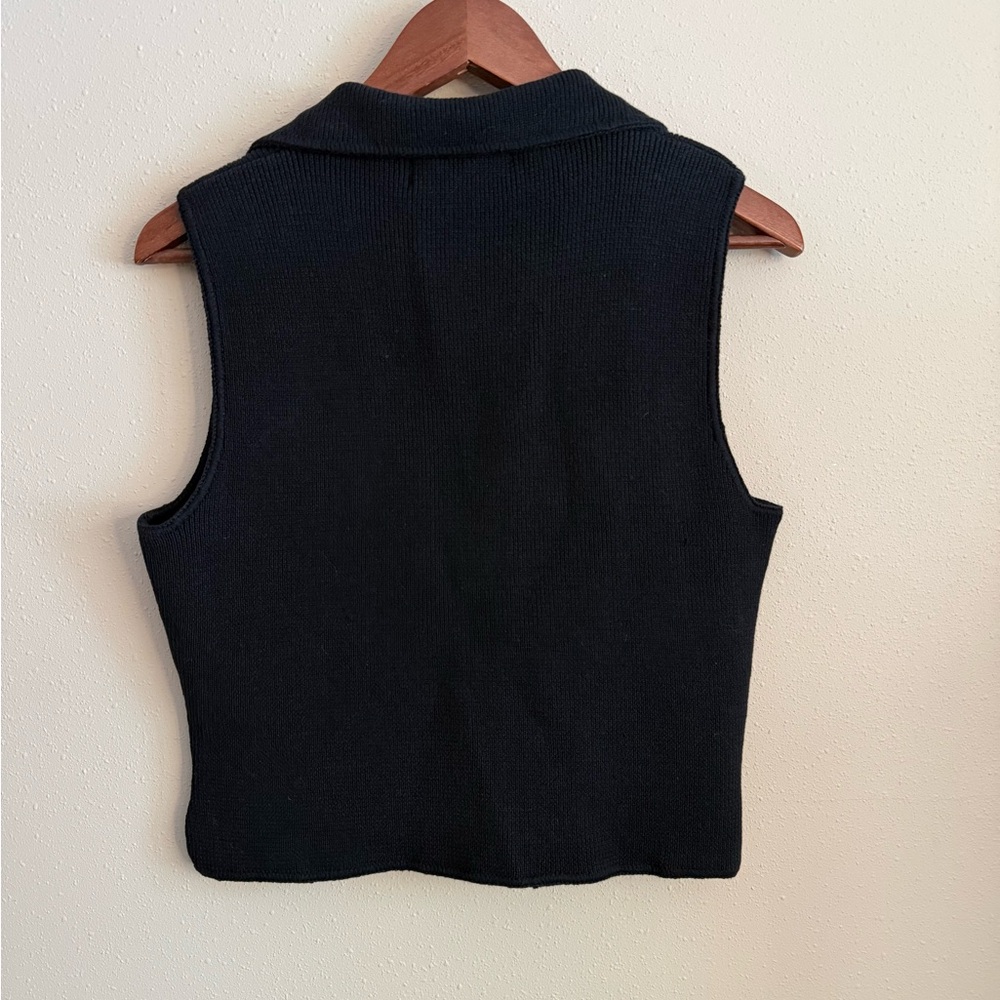 Laundry by Shelli Segal Double Breasted Knit Vest Black Cotton Blend L - Picture 6 of 11